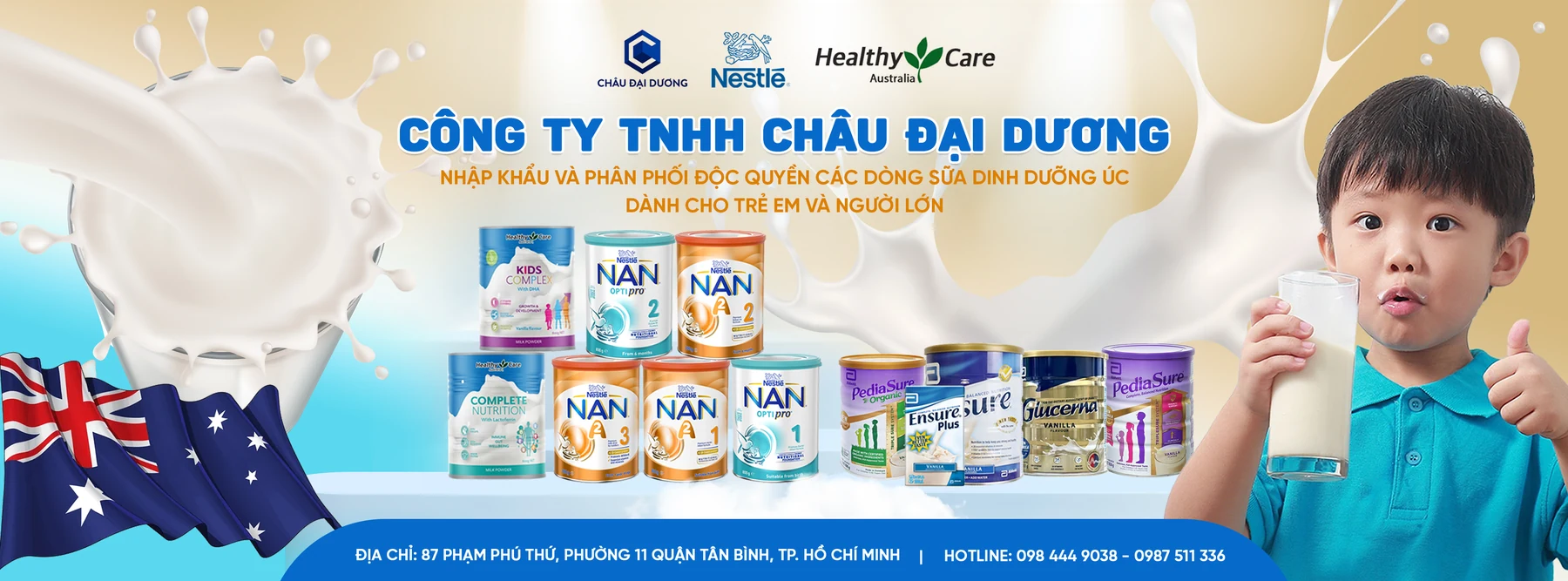 Banner Châu Đại Dương giới thiệu các dòng sản phẩm dinh dưỡng